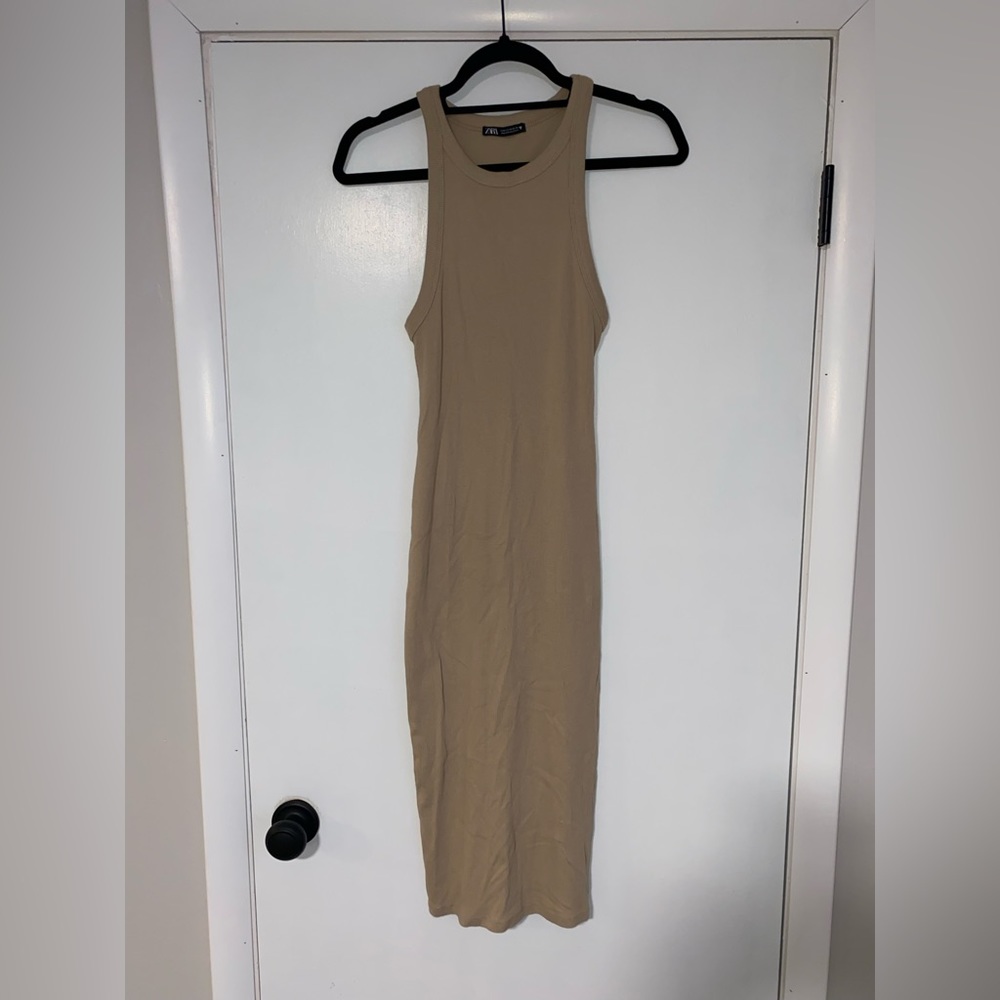 Zara Beige Sleeveless Midi Tank Dress